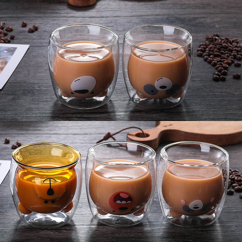 Bear Double Thermostable 270ml Personalized Glass Beer Mugs