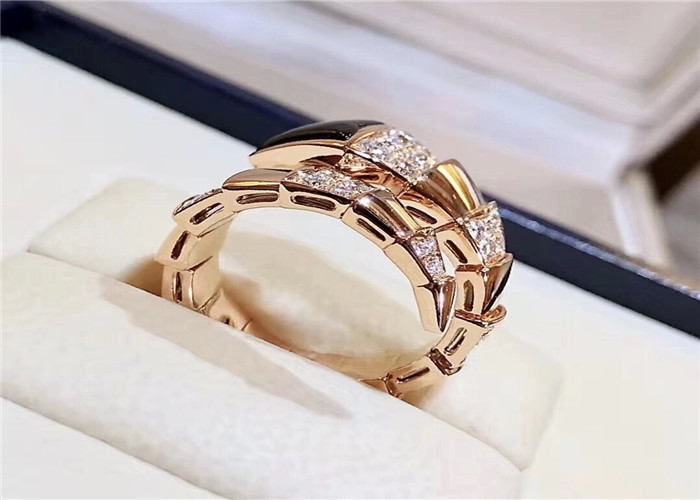 Handmade 18K Gold Diamond Jewelry Snake Ring With Black Onyx