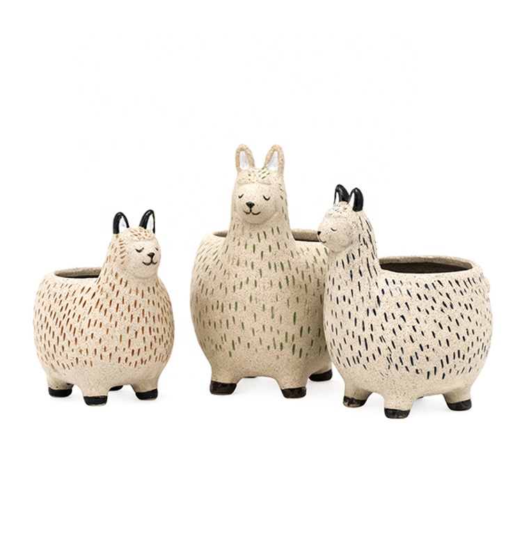 Unique Alpaca Lama Flower Succulent Pot in Pottery Clay Ceramic Wholesale Hot Sale Lovely Instagram 3D Flower/succulent Pots