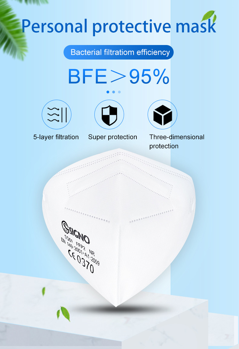 Personal Protection CE Approval FFP2 Disposable Protective Face Mask 5Plys