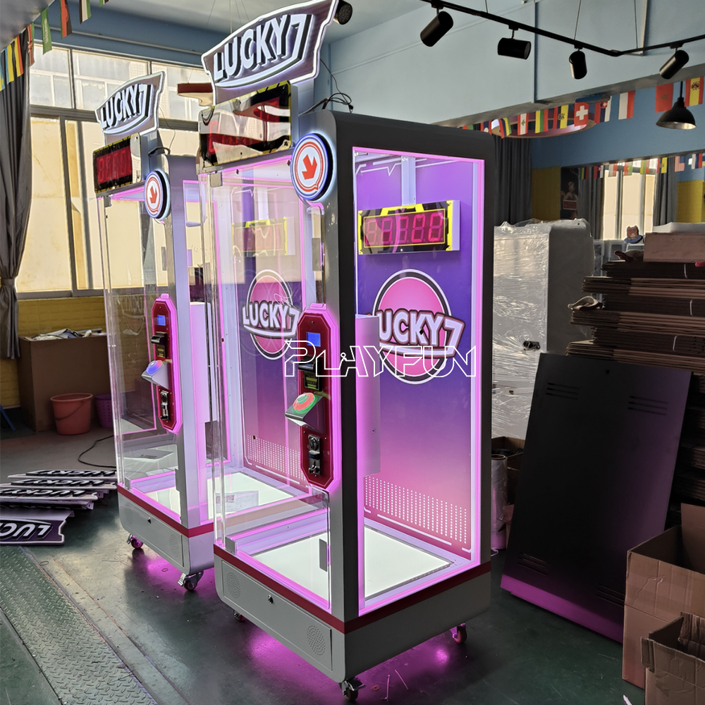 Arcade Coin Operated Game Machine Shopping Mall Lucky 7 Cut Prize Big Dolls Prize Scissors Cutting Game Machine