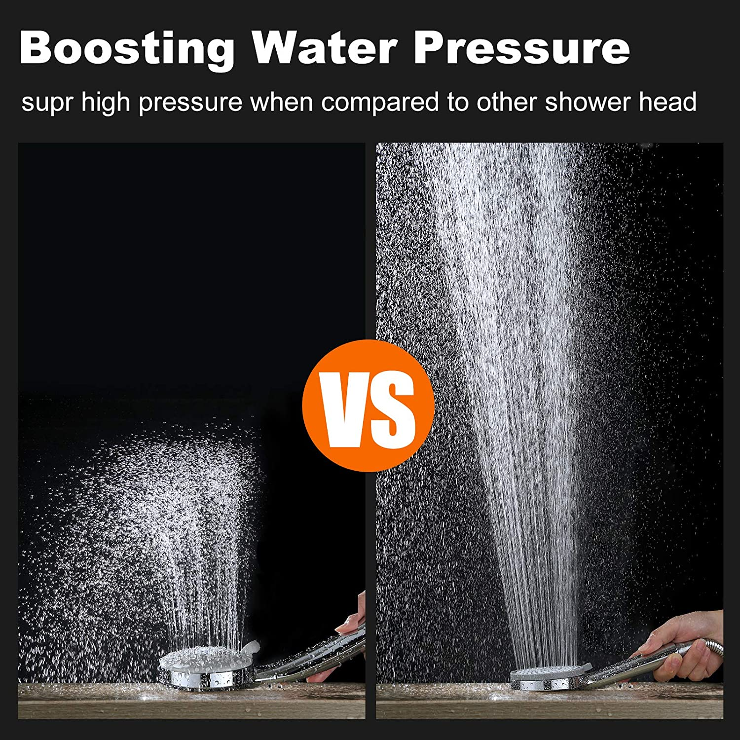 High Pressure ABS Double Boost Pressure Handheld ShowerHead With Hose Chrome Polished