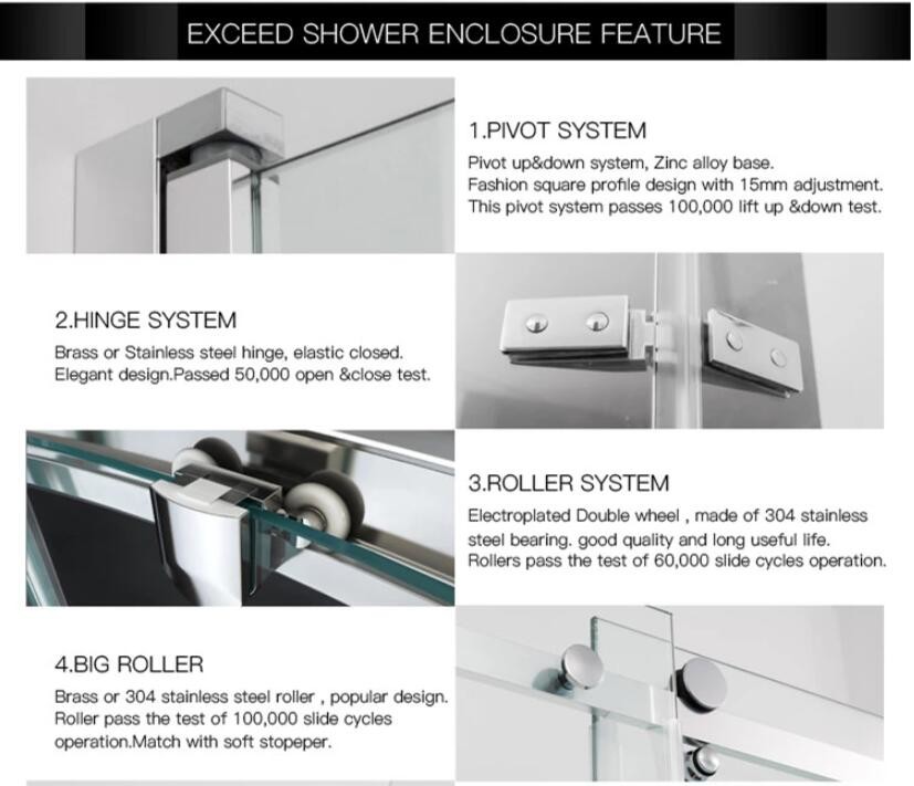 Tempered Glass Dry Wet Partition Bathroom Shower Doors