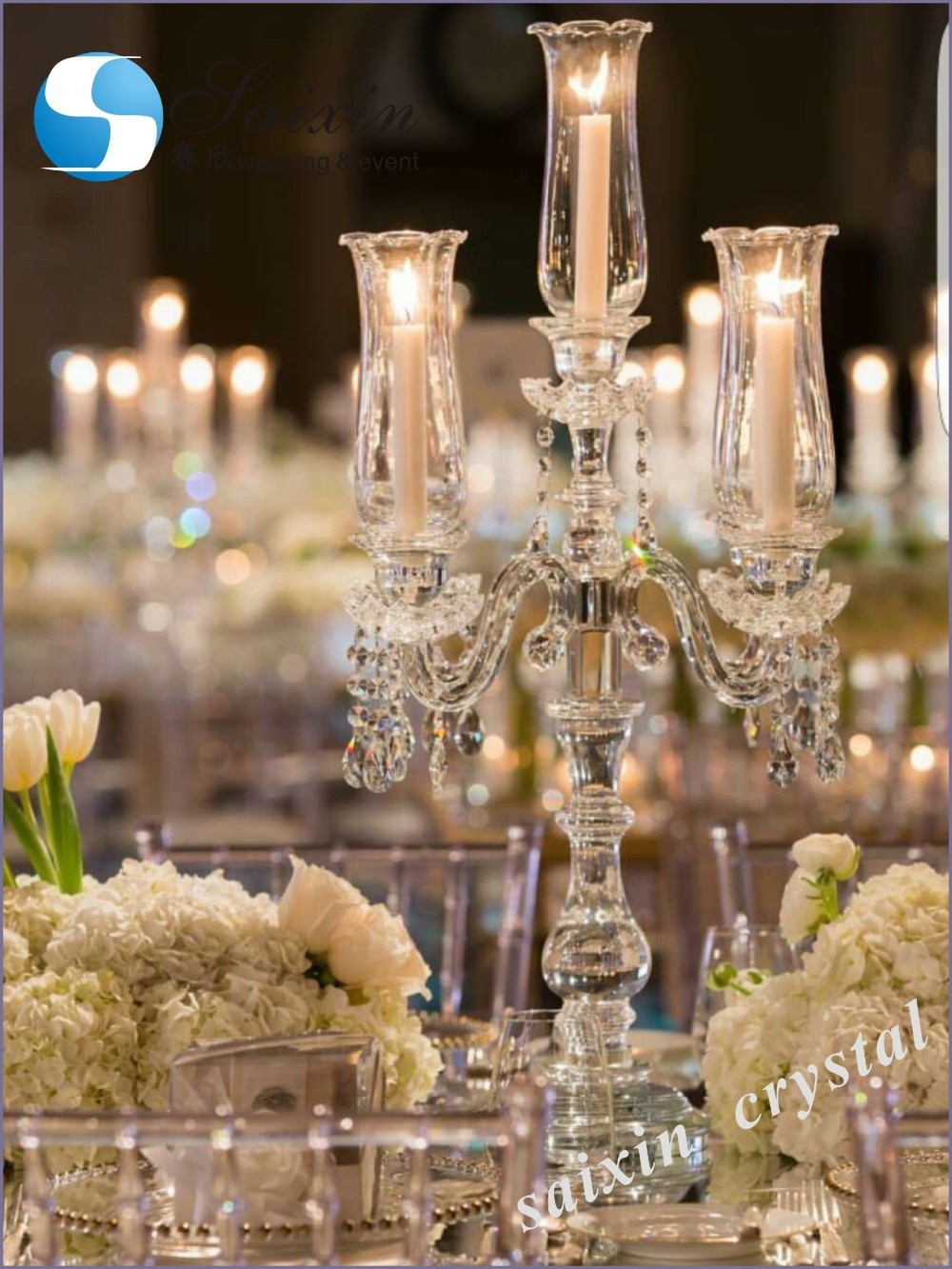 16 Arms Crystal Glass Candelabra Floor Lamp Clear Crystal Flower Candle Holder