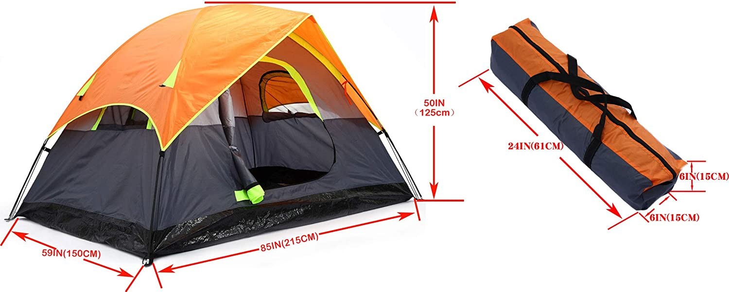 Portable PU1000mm 2 Room 2 Person Outdoor Tent For Camping