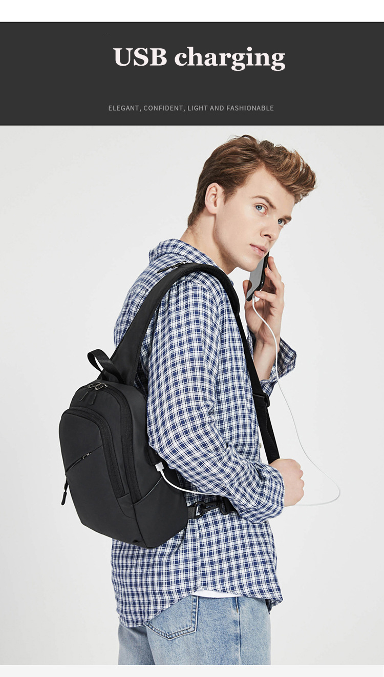 7.9 Inch IPAD USB Charging Shoulder Travel Sling Bag 18*10*30cm