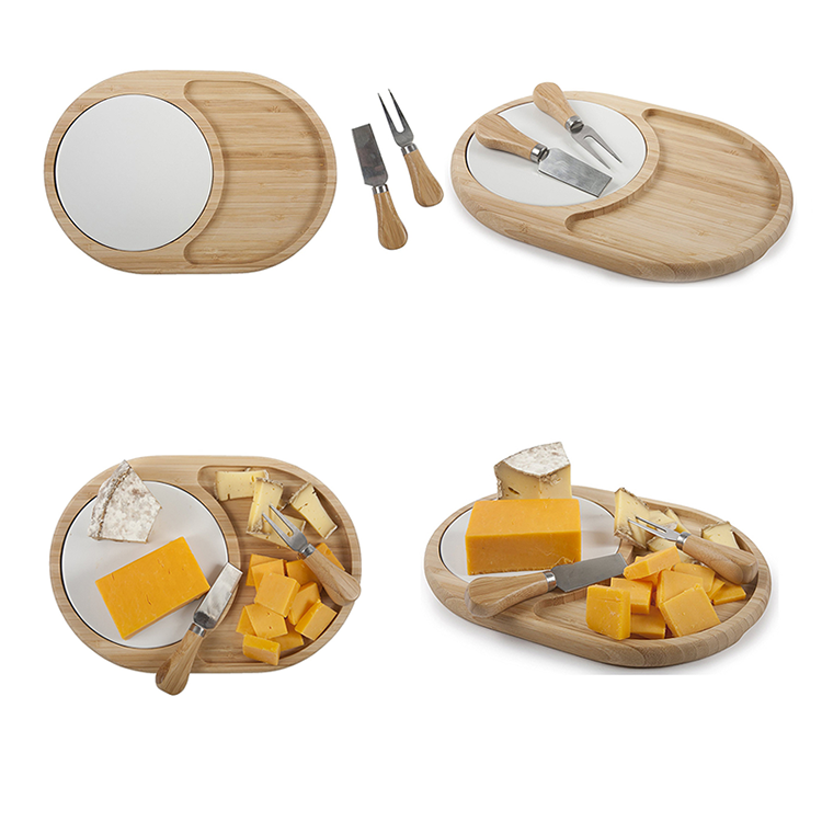 Sustainable Multifunctional Large Bamboo Cutting Board With Containers for Cheese Tools