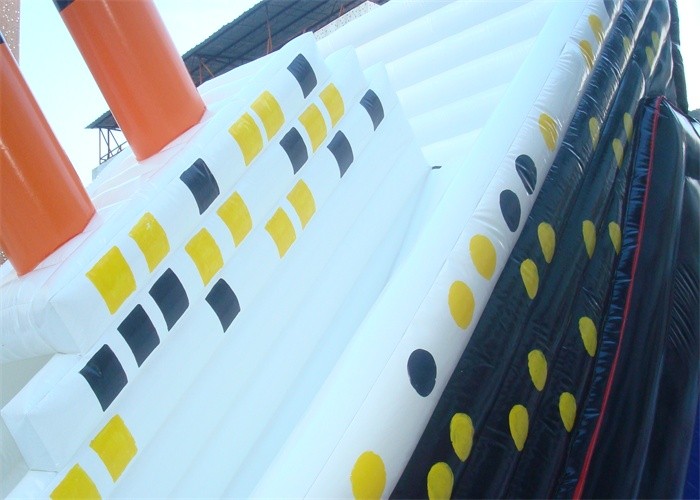 White Commercial Inflatable Slide / Double Lanes Titanic Inflatable Slide
