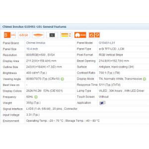 G104S1-L01 High Brightness Lcd Monitor 800*600 Pixel Format 400 cd/m2 Luminance