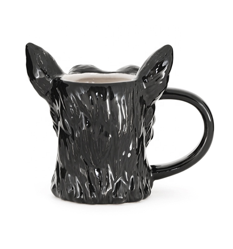 3d Animal Mug Cute Earthenware 3d Black Dog Shaped Design With 3D Handpaint