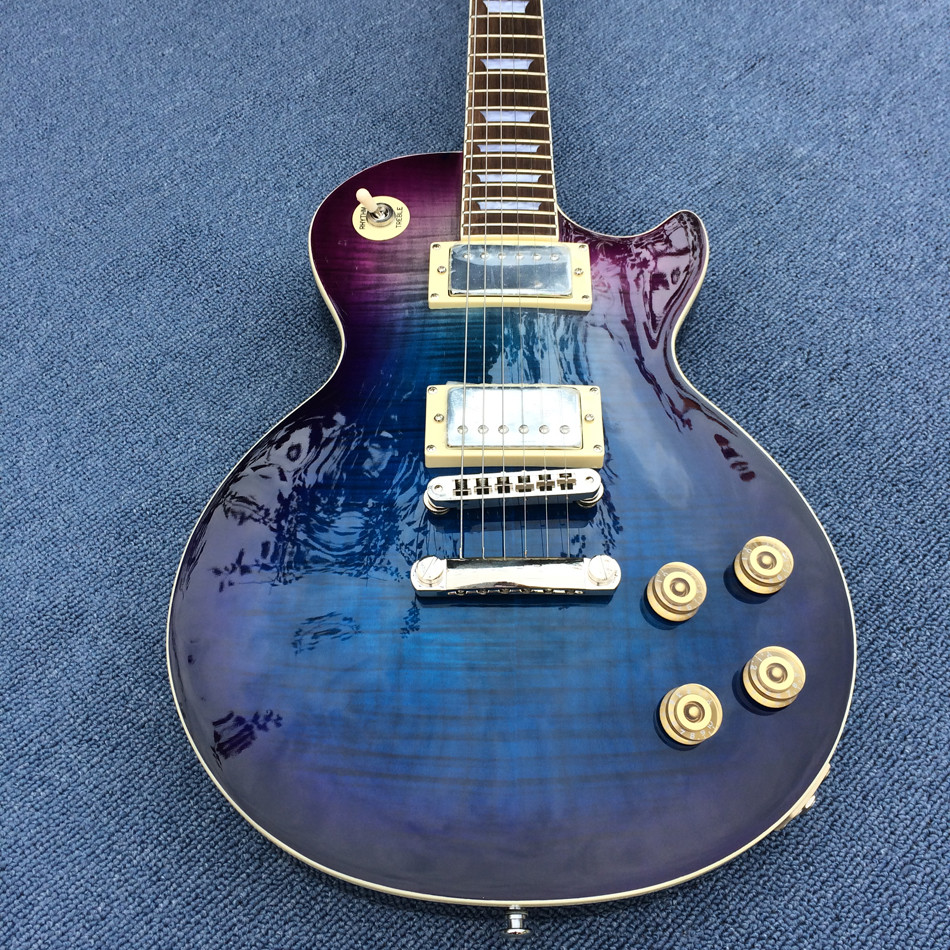 Blueberry Electric guitar , Flame maple top, TonePros bridge, Fred edge Cream binding, free shipping