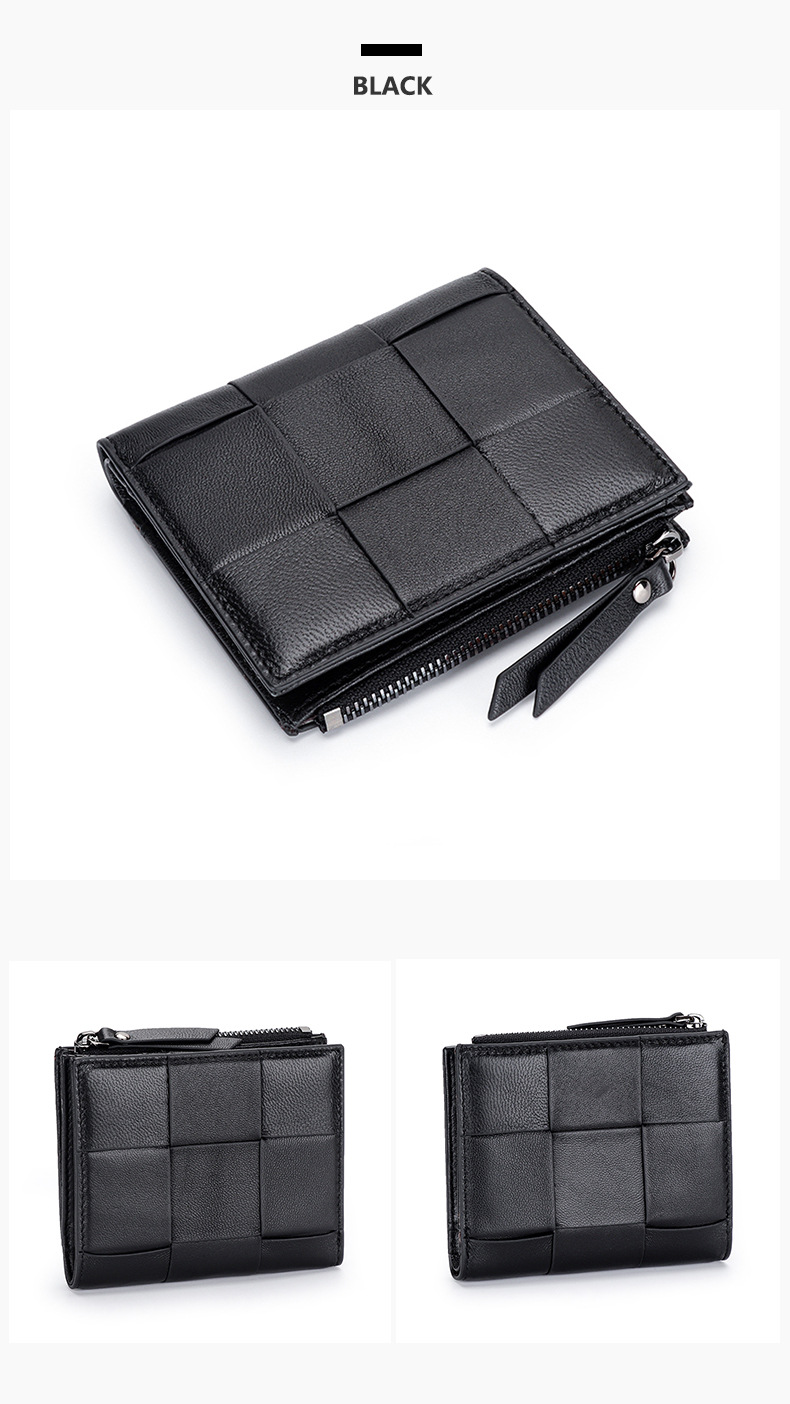 Genuine Leather Hand-woven Coin Purse Short Wallet for Men Women Unisex Sheepskin Wallet