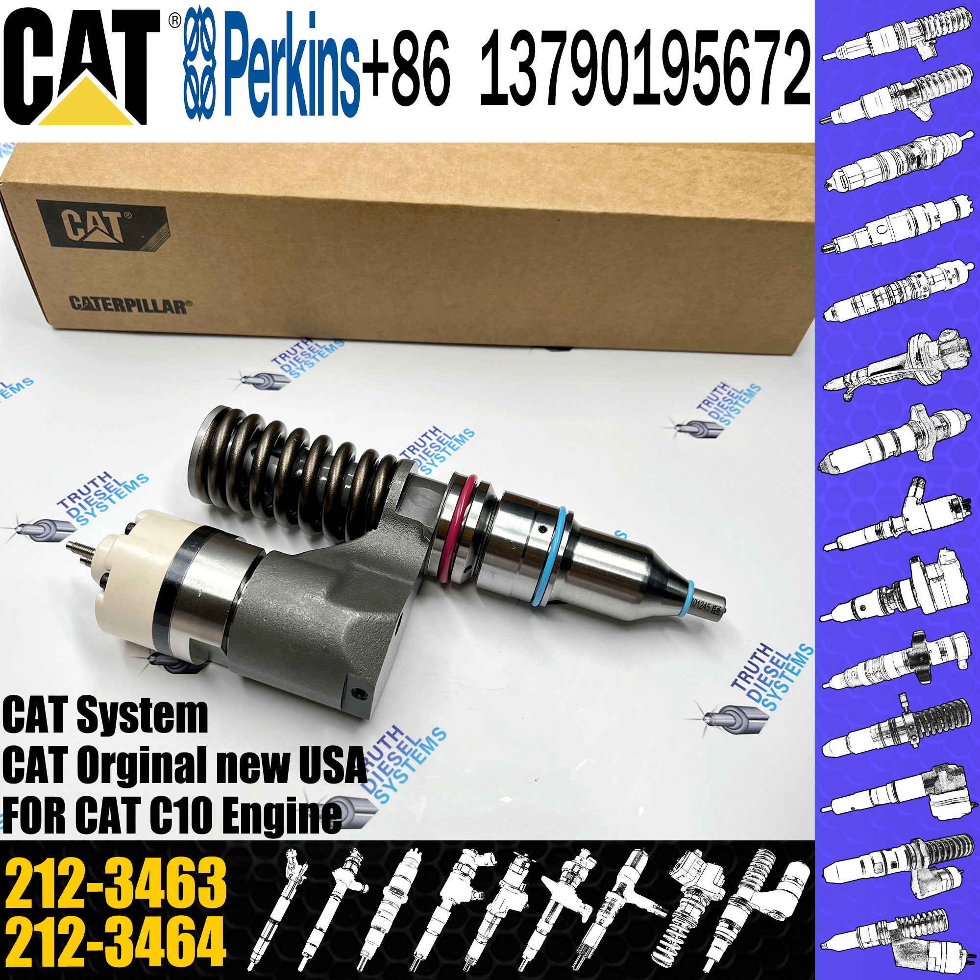 Diesel Engine Injector C10 C12 3176 3196 Common Rail Fuel Injector 137-2500 10R-0725 1OR-1268 212-3463 for Caterpillar