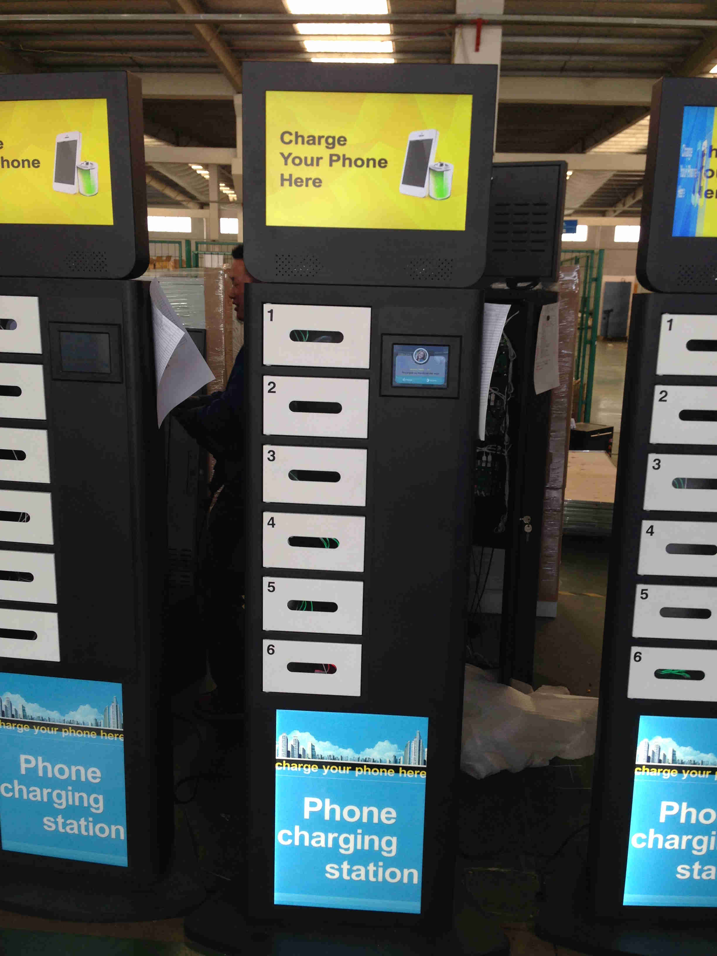 Floor Standing Logo Branded Quick Charge Mobile Charging Stations with 6 Electronic Lockers
