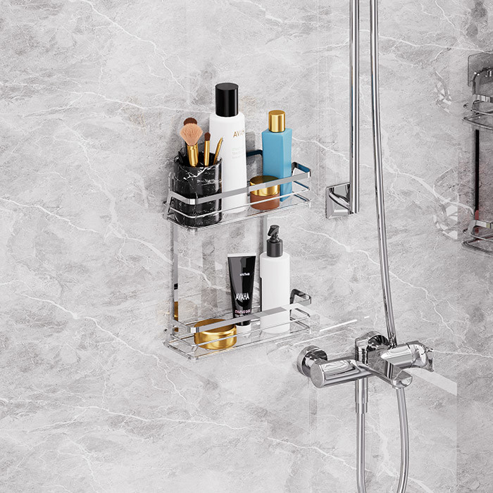 Stainless Steel Bathroom Organizer Wall Mounted Shower Caddy Suction Cup Iron Wire Rack