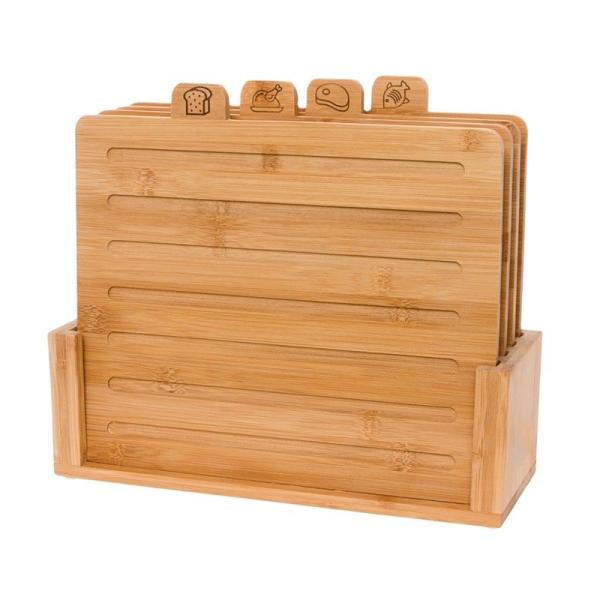 Eco-Friendly Solid Bamboo Square Chopping Board Set With Stand For Kitchen