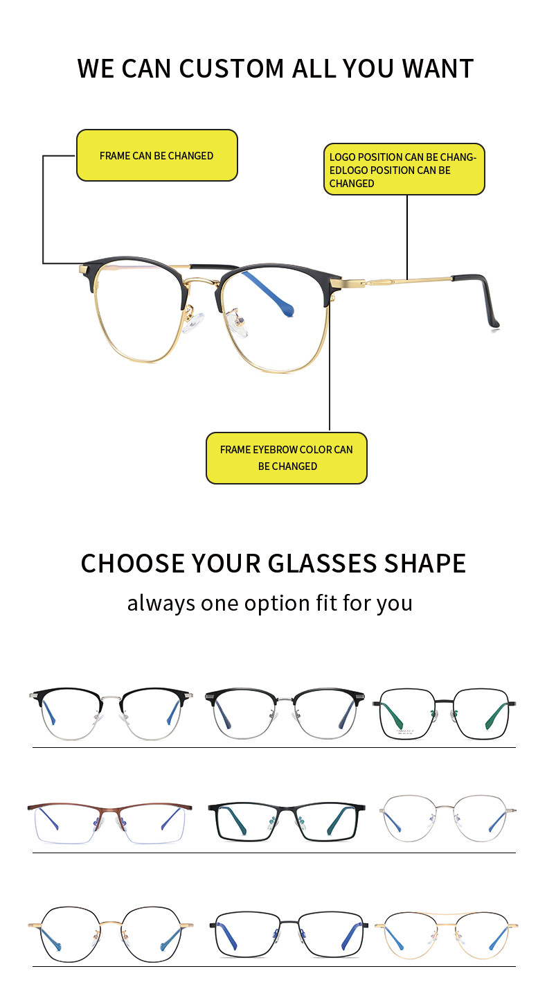 Unisex Custom Spectacle Eye Glasses Frames Eyewear Metal Optical