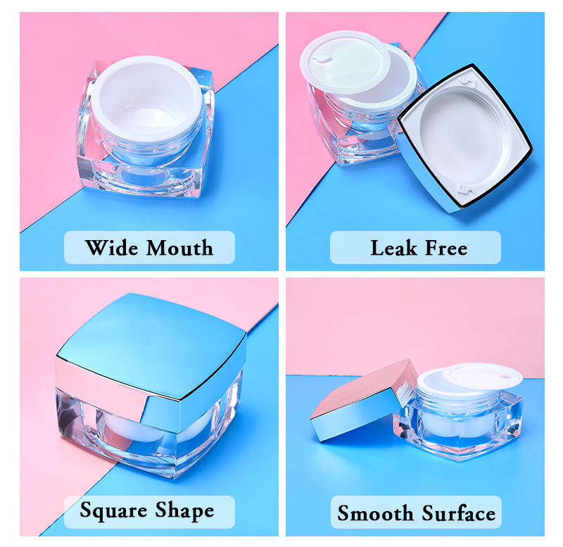 Double Wall 50g Square Acrylic Cream Jar Cosmetic Package Container