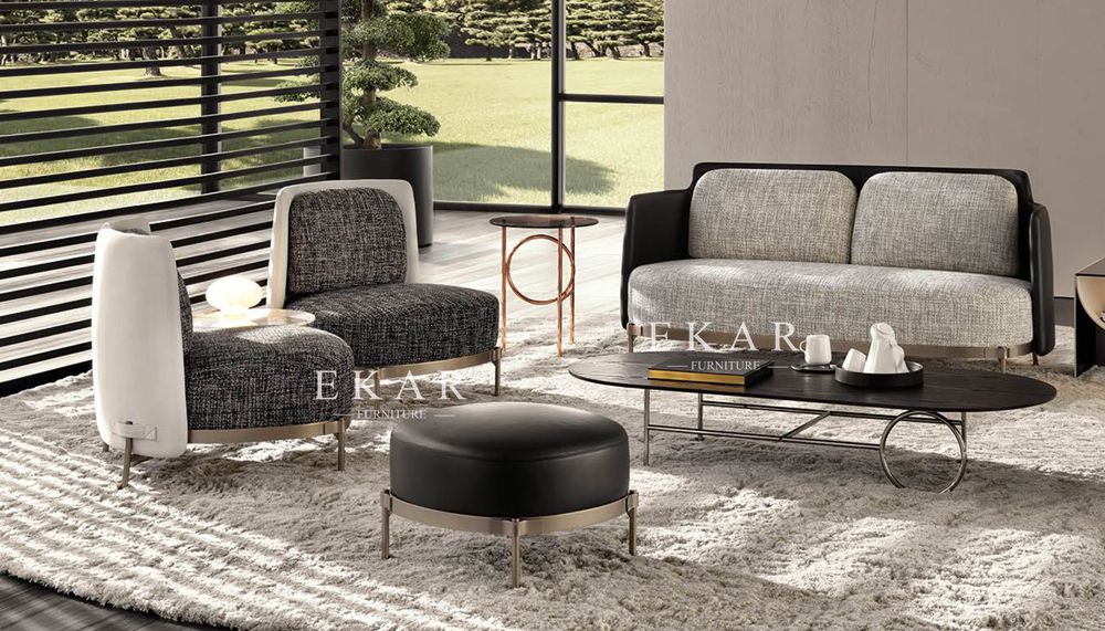 Modern Style Metal Legs Tufted Leather 3 Seater Sofa