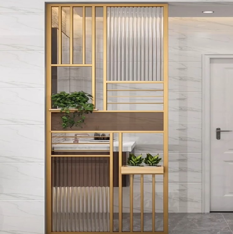Laser cut stainless steel strong frame art glass room divider