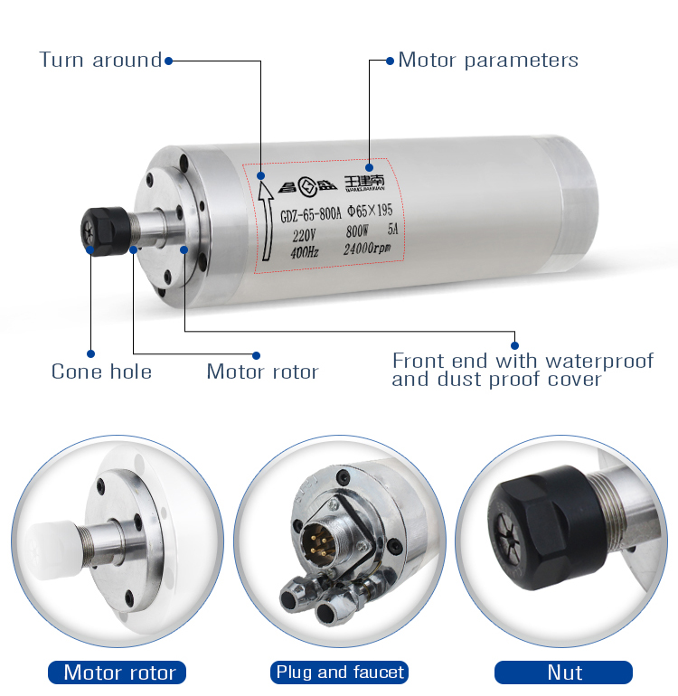 800W Water Cooled Spindle Motor for Wood Engraving Machine Durable and Long-Lasting