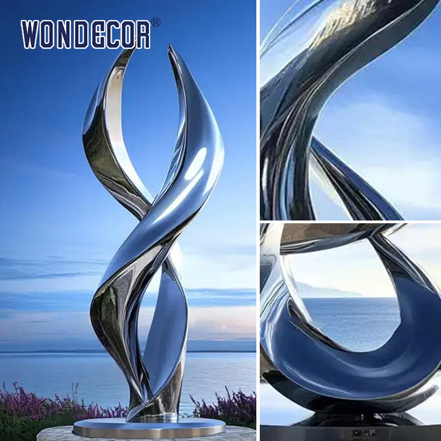 Customized oversized outdoor statue forged twisted geometric stainless steel sculpture