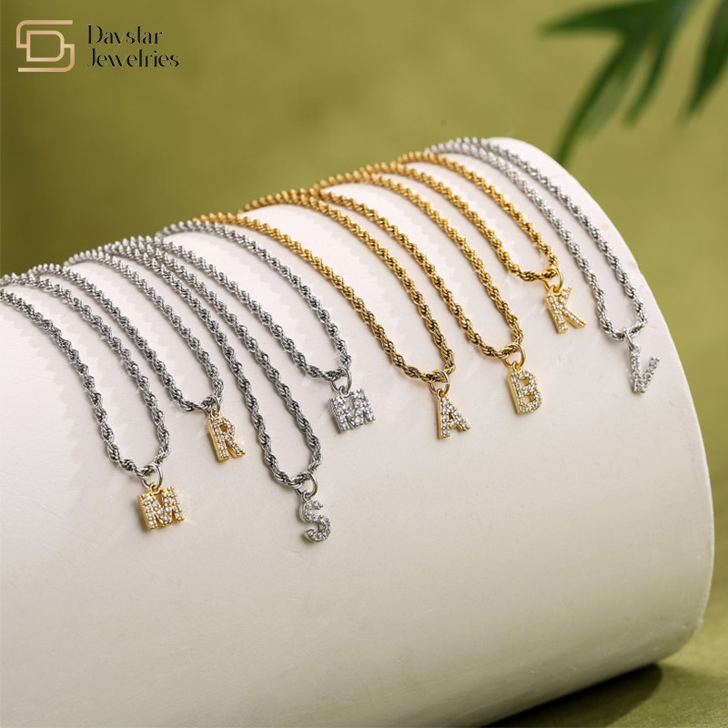 Twisted Chain Stainless Steel Jewelry Initial Letter Alphabet Pendant Necklace