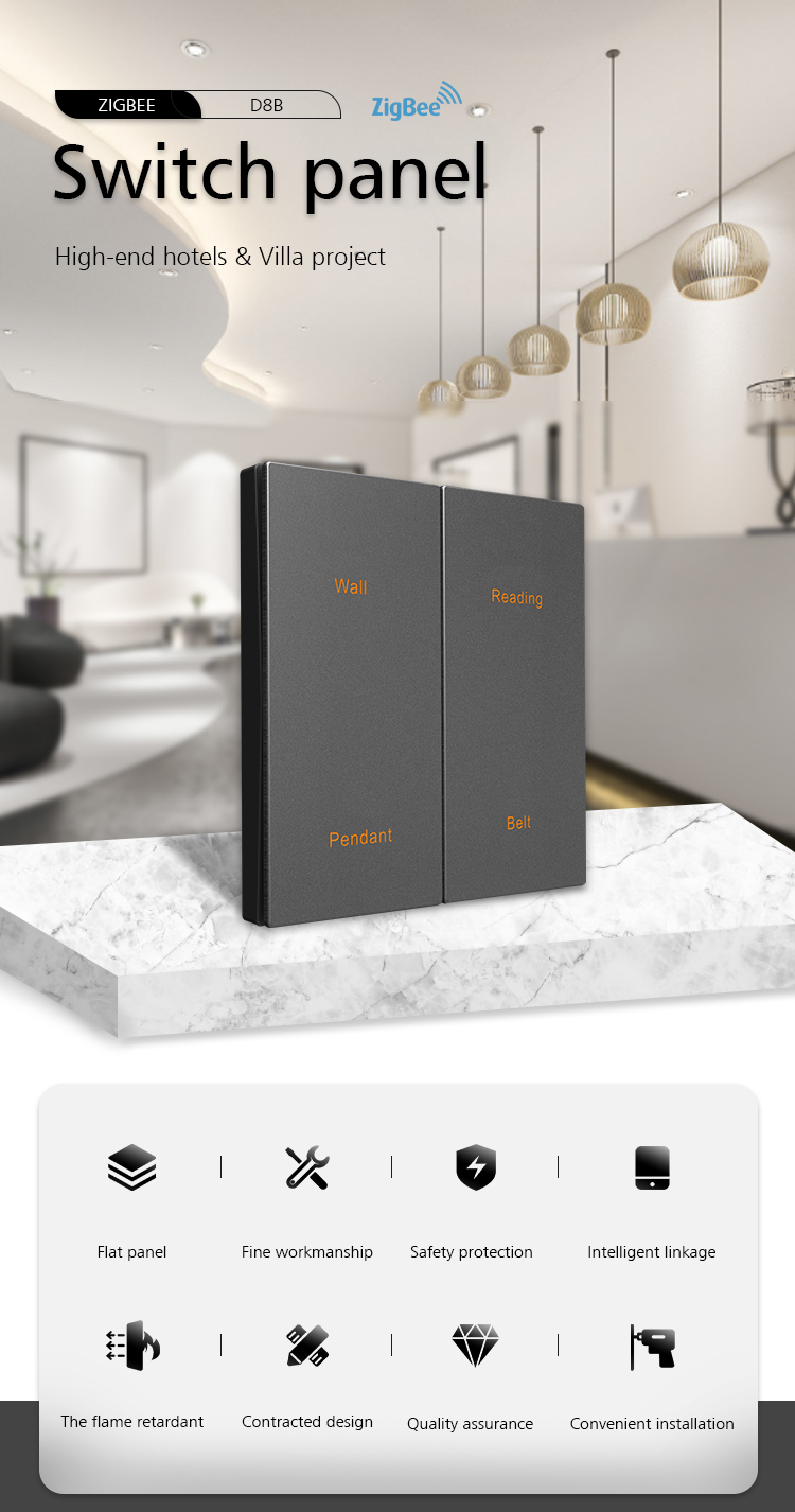 Tuya Wireless Zigbee 2 Gang Light Switch Villa Smart Light Switch 240v