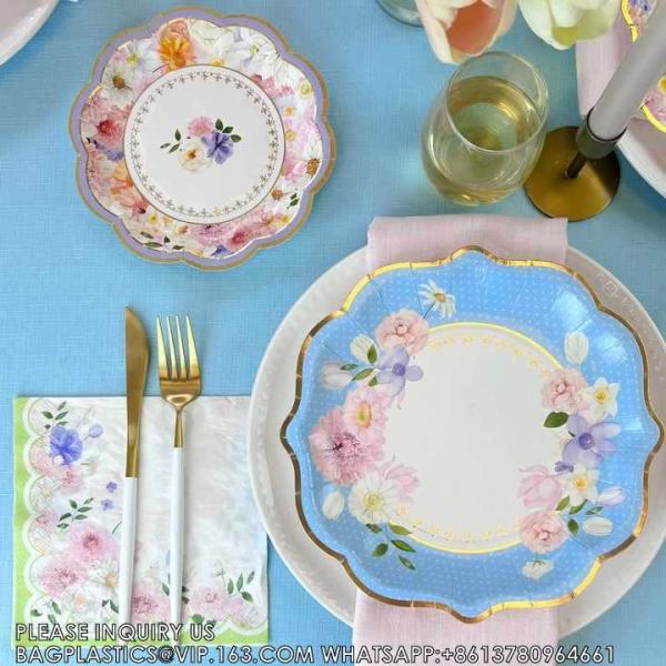 Tea Party Paper Plates Customized Disposable Plates Sets Flower Paper Tableware