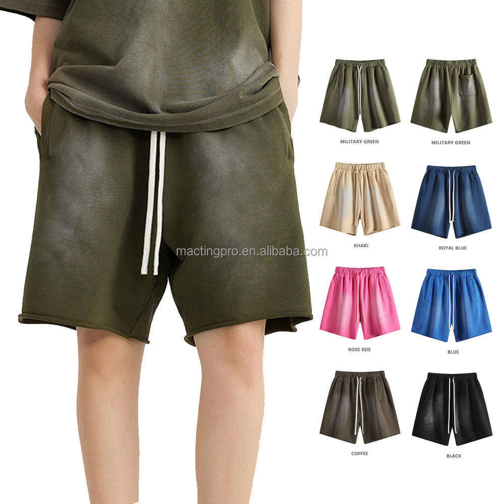 Sun Faded Washed 3d Print Shorts Vintage Stone Acid Wash 100% Cotton Men's Length Shorts