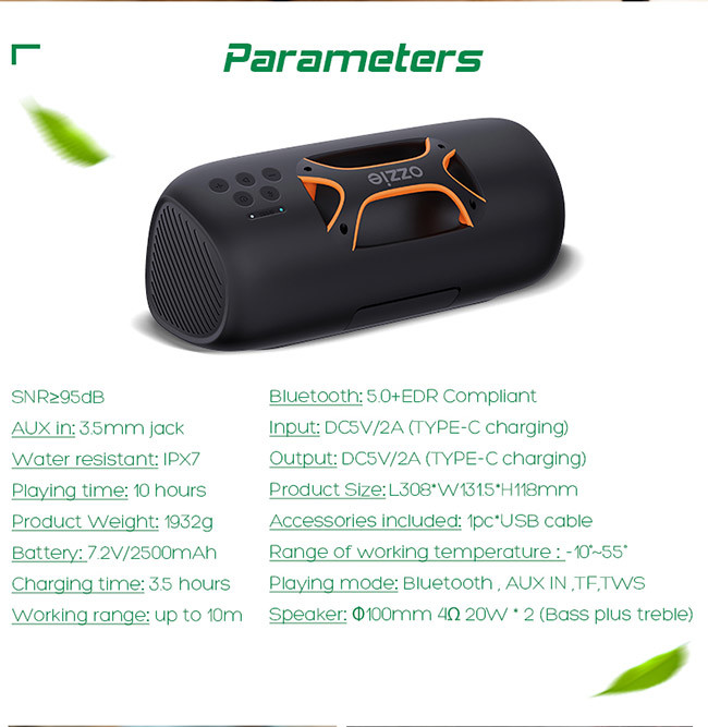 Audio Waterproof Ipx7 Bluetooth Outdoor Party Speaker Handsfree Calling Function