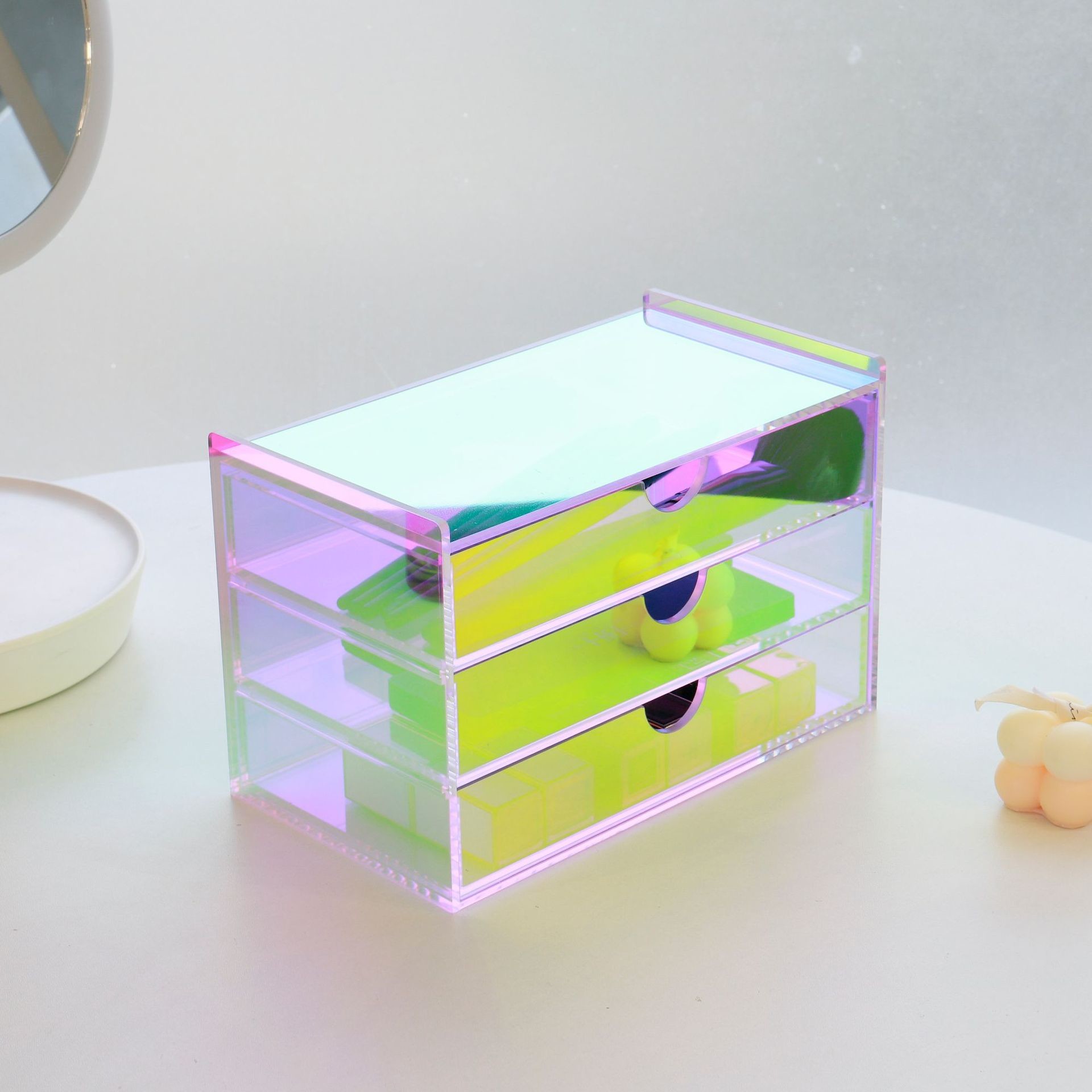 Multi Functional Acrylic Makeup Storage Box Lucite Tissue Box With Drawer And Lid