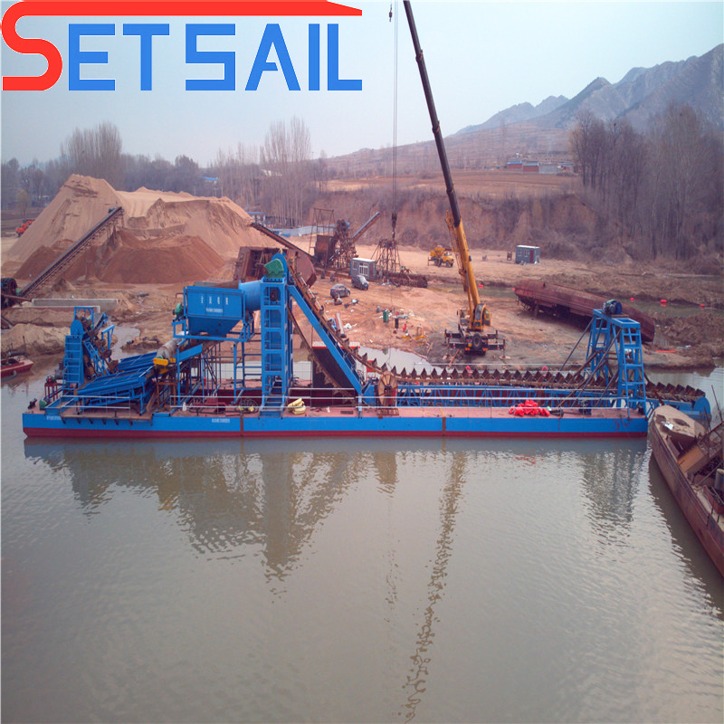 Chain Bucket River Sand Gold Ship with Crusher Machinery