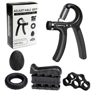  Black 5 Piece Hand Grip Exercise Set Adjustable Hand Gripper Finger Trainer Grip Ring Stress Relief Ball For Forearm And Finger Strength Manufactures