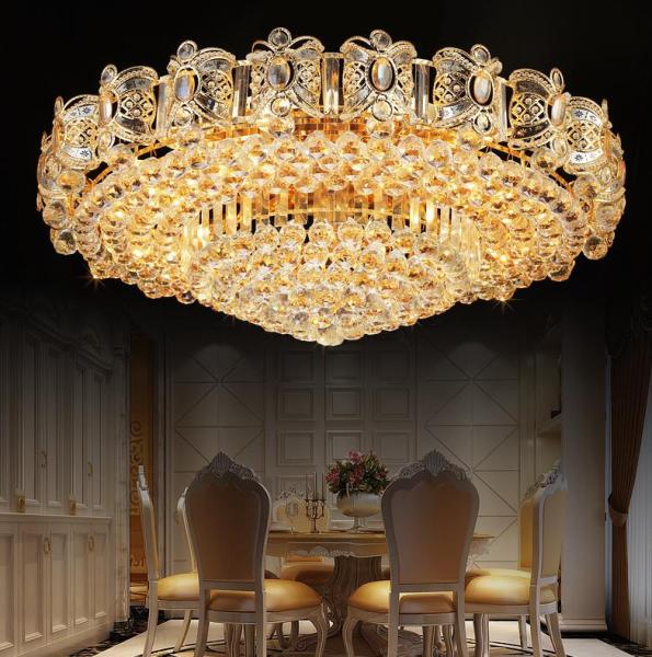 JYLIGHTLING Luxurious Golden Living Room And Dining Room Round Crystal Lamp LED