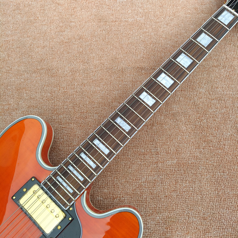 New style high-quality hollow body jazz electric guitar, Bursting maple top & back Double F holes electric guitar, free