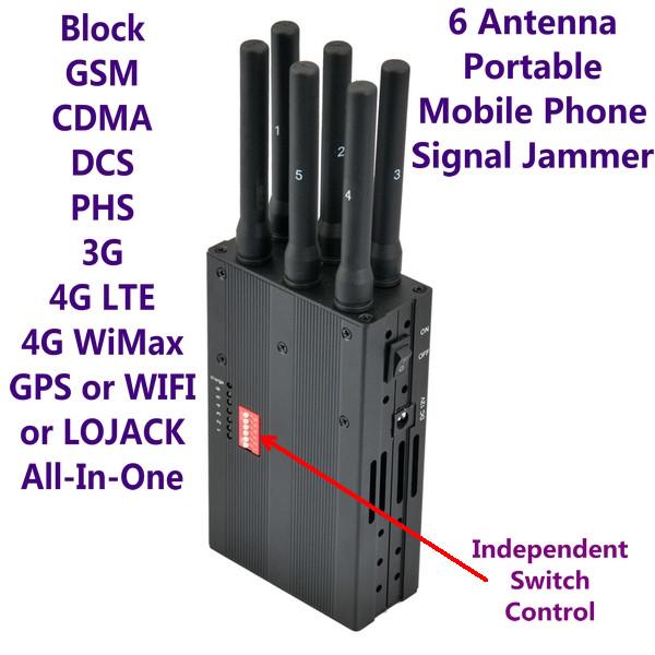 6 Antenna High Power Portable Cell Phone Signal Jammer GSM 3G 4G LTE WIMAX GPS