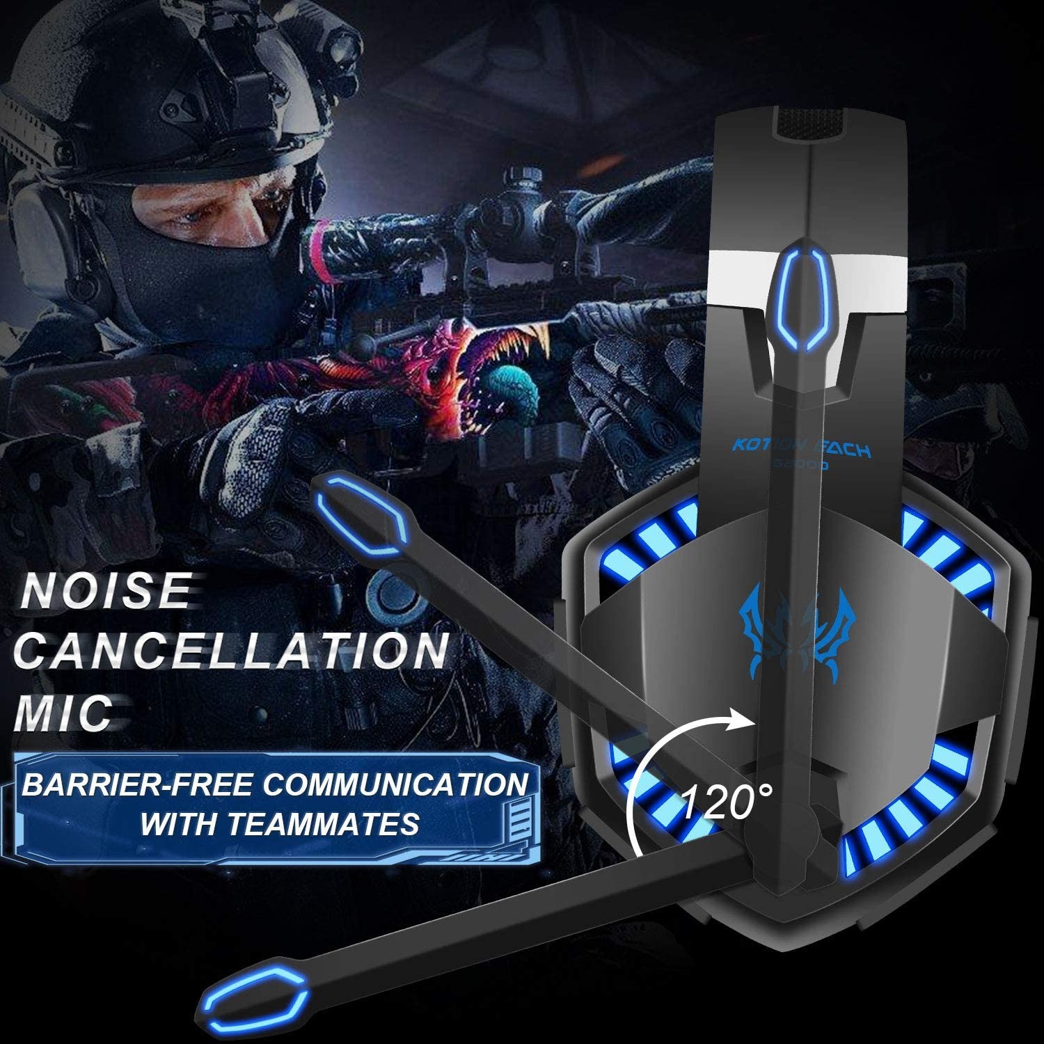 Over Ear Stereo G2000 2.2kohm 117dB Wired Gaming Headphone
