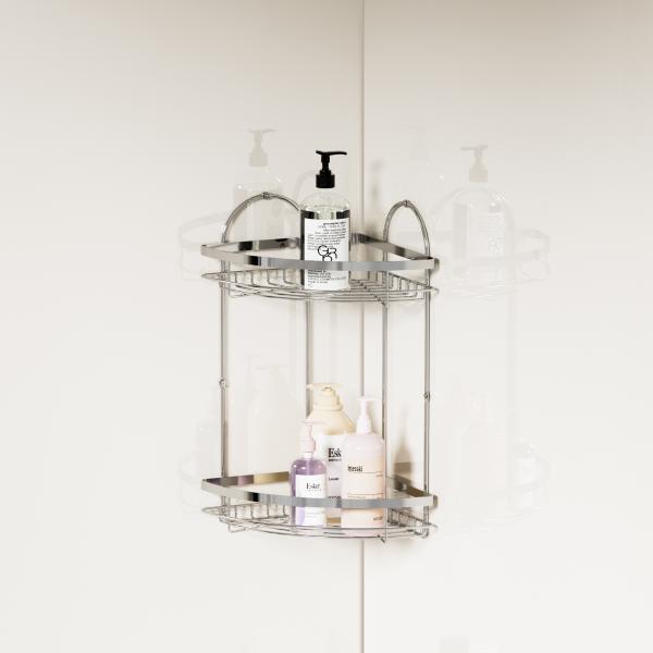 2 Tiers Easy Install Wall-Mounted Shower Caddy Space-Saving Stainless Steel