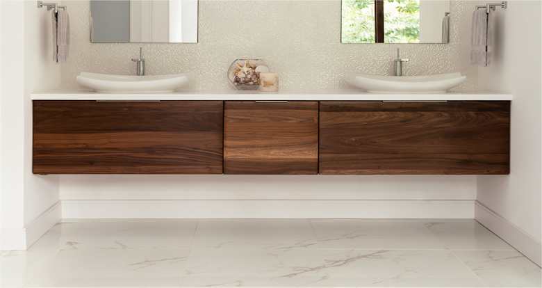 Moisture-Resistant Italian Wood Grain Floating Bathroom Vanity with Faucet and Mirror