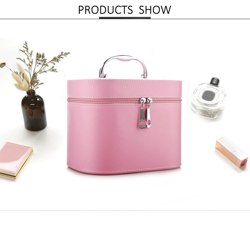 Large Zipper Leather Cosmetic Mirror PU Makeup Bag