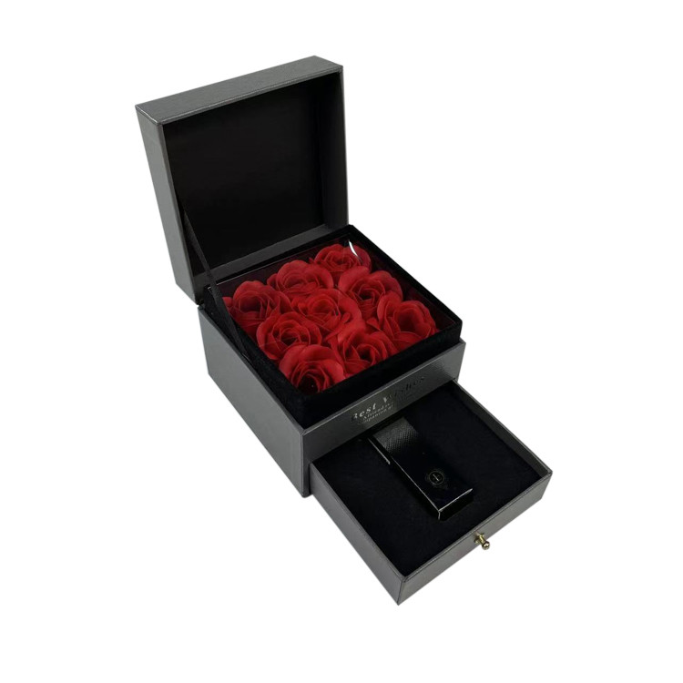 Handmade Wholesale Flower Lipstick Hard Cardboard Paper Valentine Luxury Gift Box Packaging With Drawer