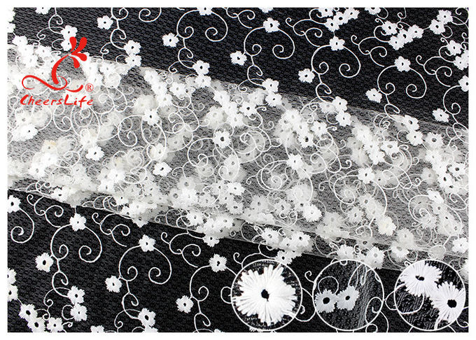 Allover Floral Embroidered Mesh Lace Fabric With Poly Milky Silk By 100% Inspect
