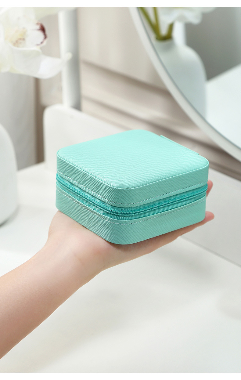 Square PU Leather Travel Jewelry Box Organizer For Rings Earrings Necklace Storage