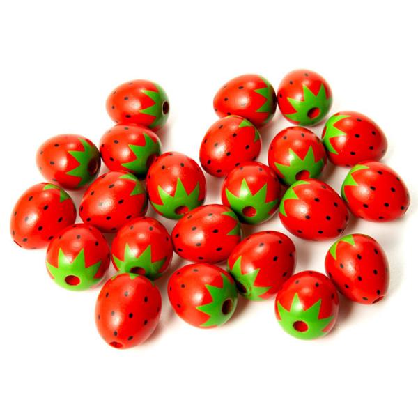 Red Wooden Craft Beads Flower Style Wood Strawberry Beads for Jewelry Making DIY