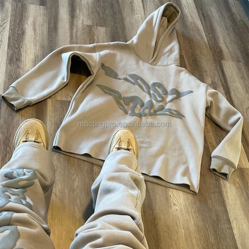 Cricket Cotton Tracksuit Custom Men'S Hoodie Set Puff Print Stacked Flared Pants