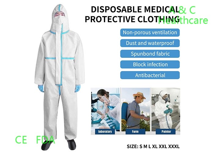 Blue PP Non Woven Disposable Protective Gowns Soft Hand Feeling 115*137 Cm
