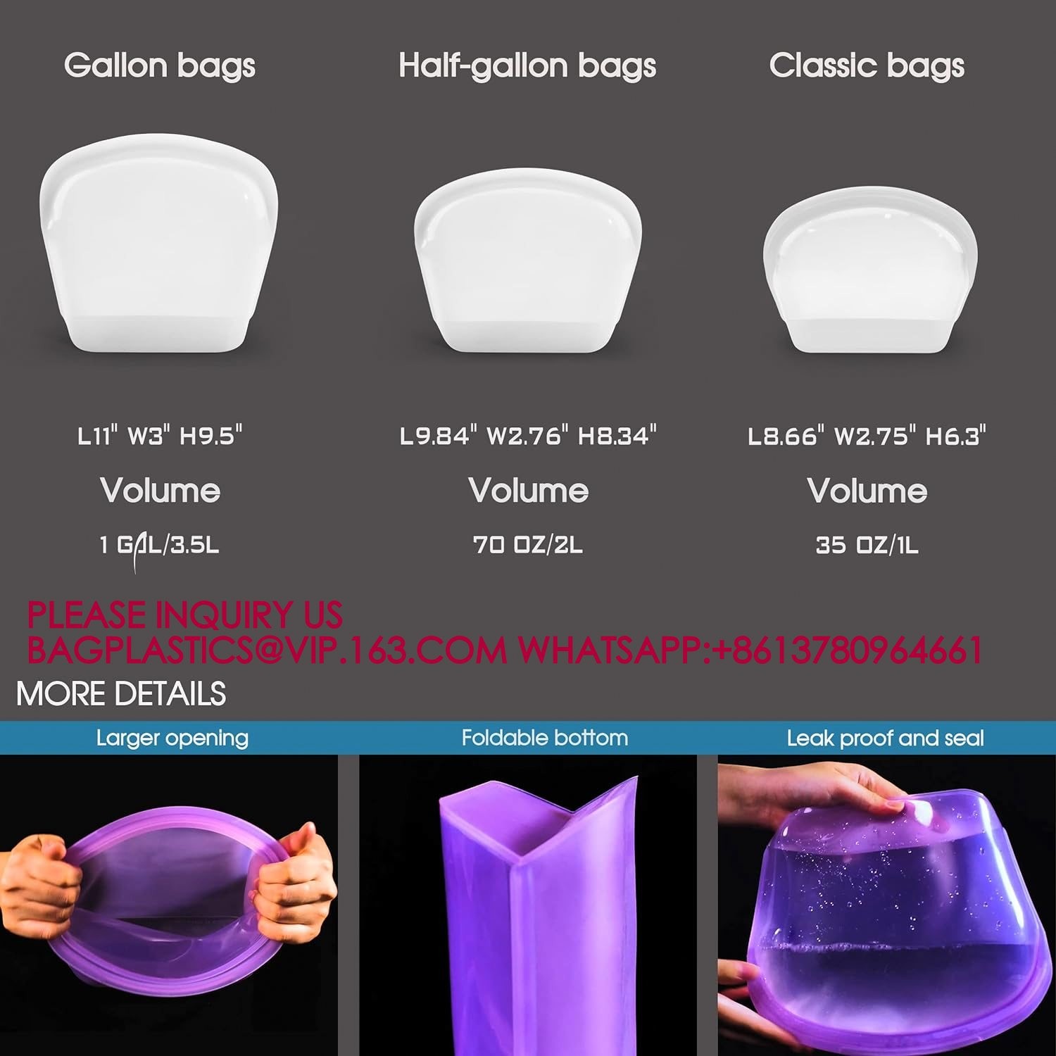 Silicone Bag Quart Reusable Food Storage Bags Freezer Sous Vide Container Oven Microwave