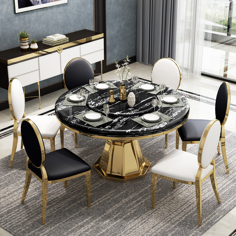 Modern Stainless Steel Circle Marble Top Dining Table Length 1.3/1.5M