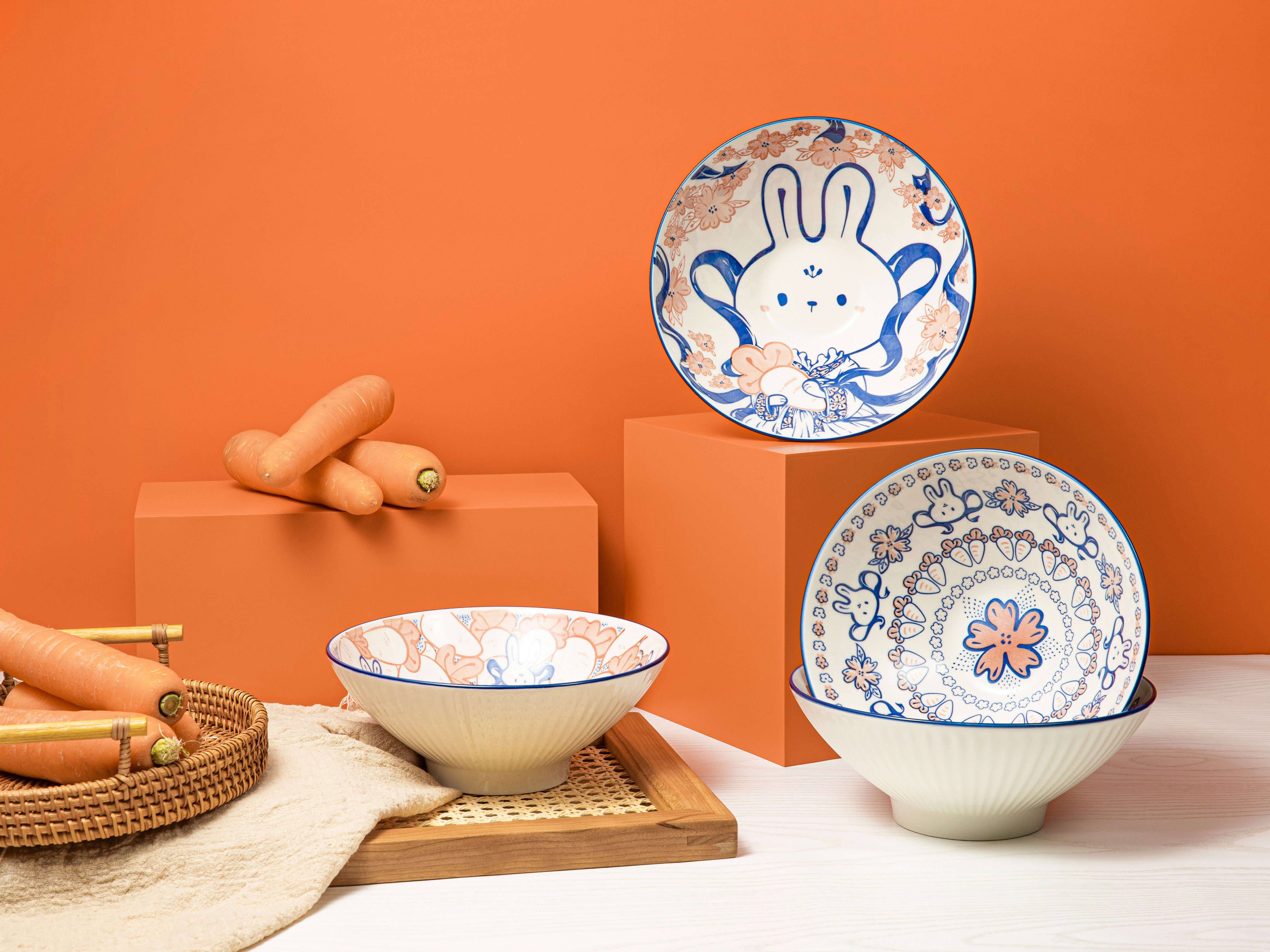 Ready To Ship In Stock Personalized Ceramic Bowls Gift Set Colorful Printed Under Glazed Kitchen 4pcs Soup 6.5 Inch 8 Inch